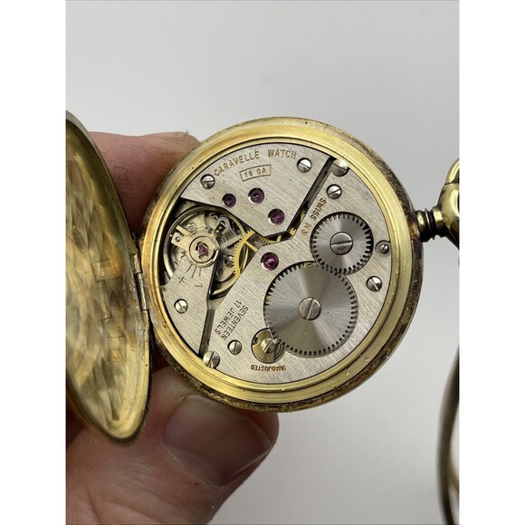 1960’s CARAVELLE Bulova Pocket Watch Hunter Case 17 Jewels 890 Swiss Made Works - Picture 2 of 16